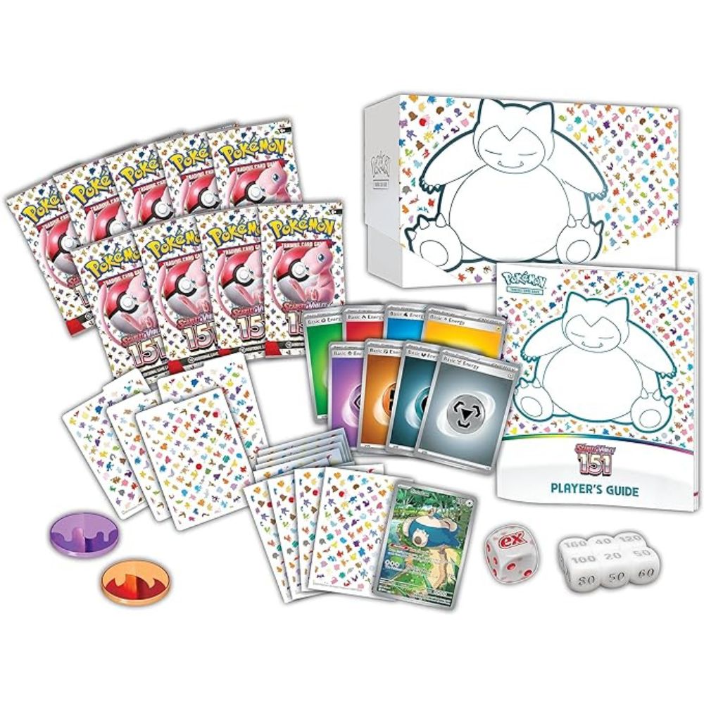 Pokemon TCG: Scarlet and Violet 151 Elite Trainer Box Contents: Booster Packs, Player Guide, Coins, Dice, Damage Counters, Sleeves, Dividers and Promo Card