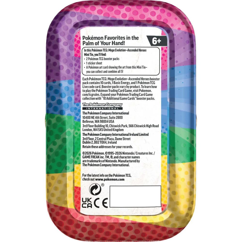 Pokemon TCG: Mega Evolution Ascended Heroes Mini Tin Back of Tin