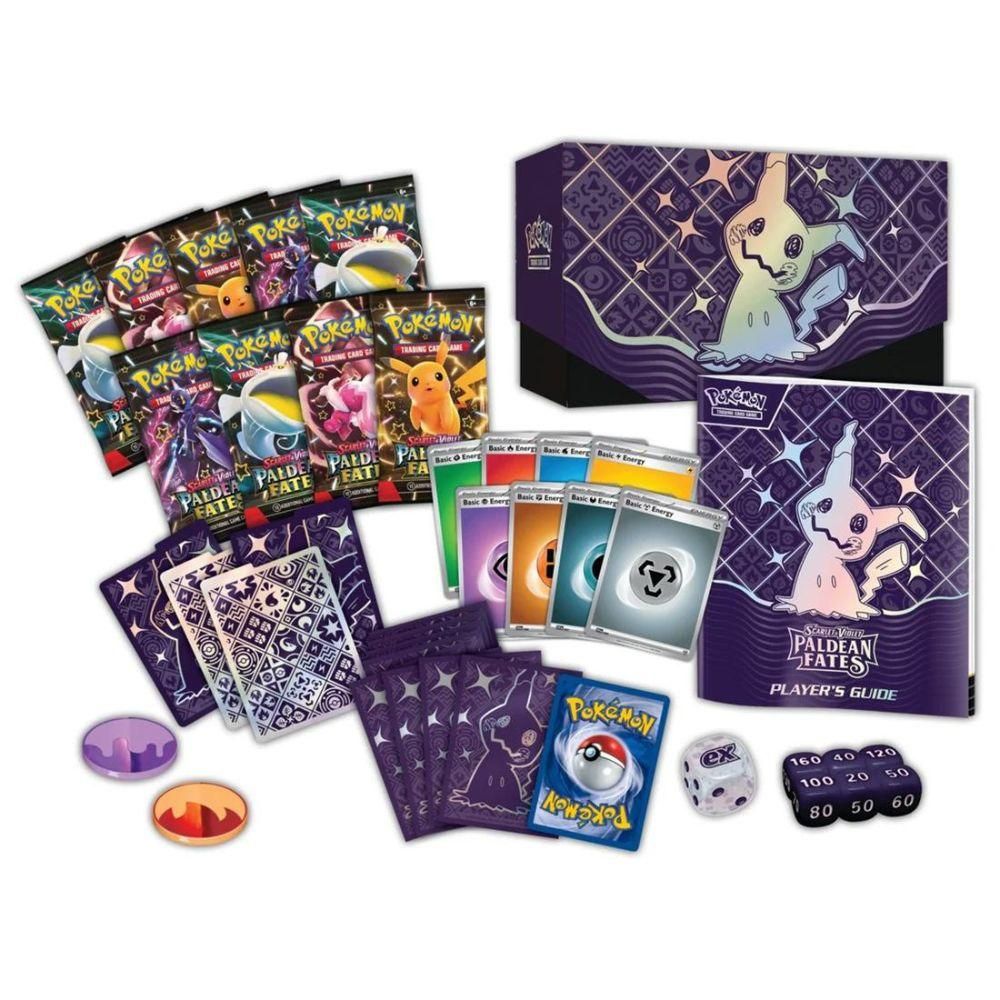 Pokémon TCG: Paldean Fates Elite Trainer Box Contents: Booster Packs, Player Guide, Coins, Dice, Damage Counters, Sleeves, Dividers and Promo Card