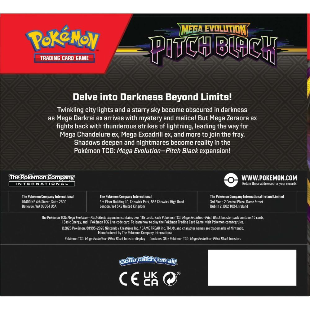 Pokemon TCG: Mega Evolution Pitch Black Booster Box - Back of Box