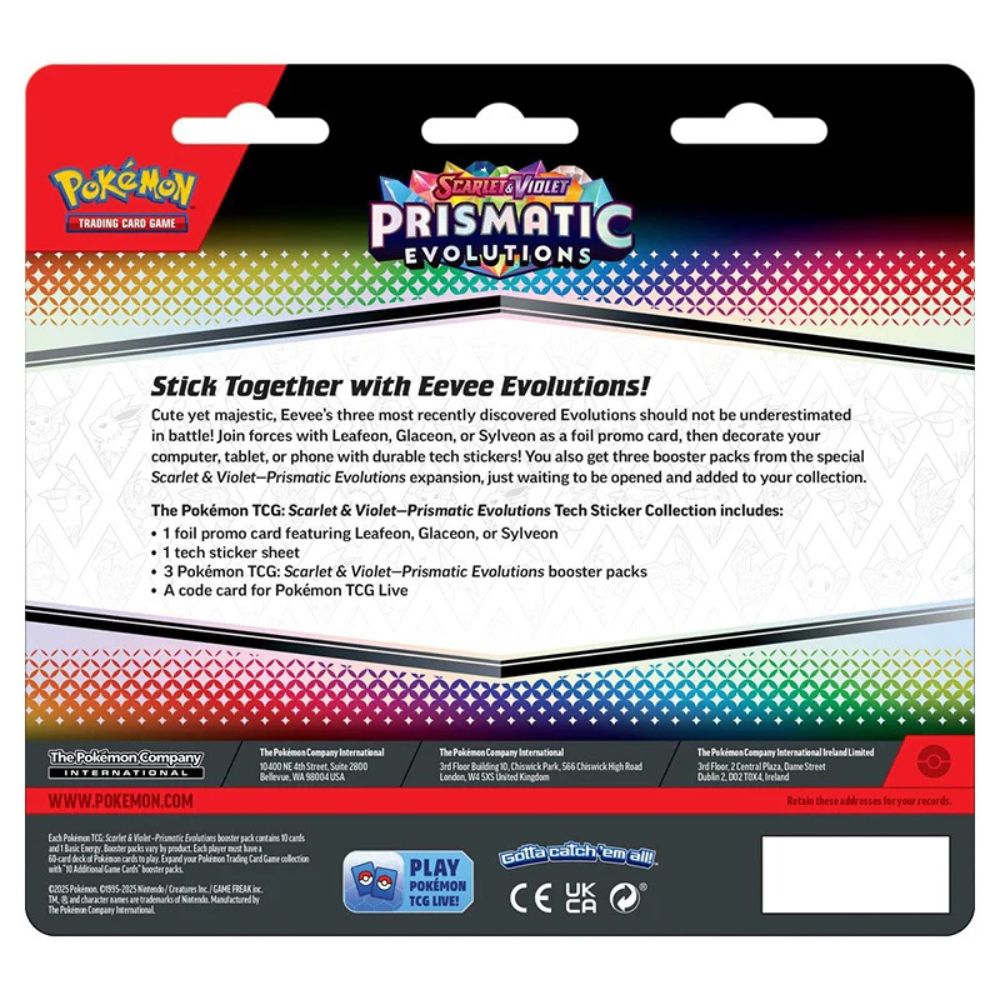 Pokemon TCG: Scarlet and Violet 8.5 Prismatic Evolutions - Tech Sticker Collection Back of Box