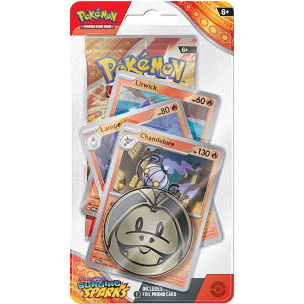 Pokemon TCG: Scarlet and Violet 8 Surging Sparks Premium Checklane Display Chandelure Promo Card