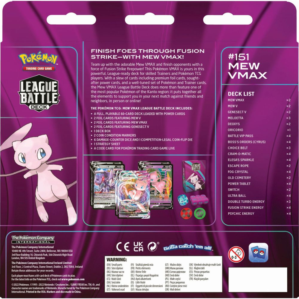 Pokémon TCG: Mew VMax League Battle Deck Back of Box