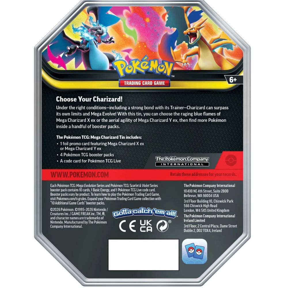 Pokémon TCG: Mega Charizard ex Tin - Back of tin