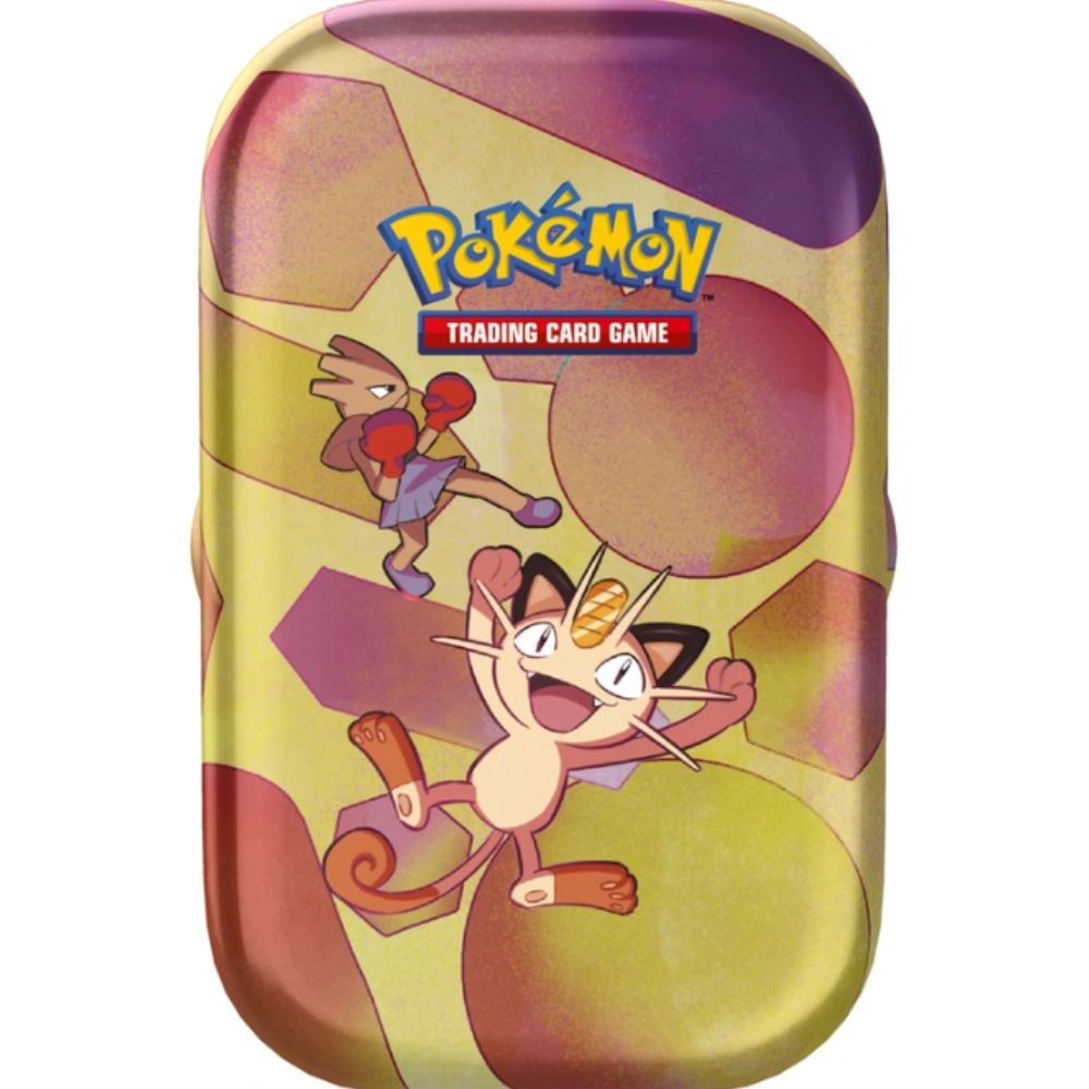 Pokemon TCG: Scarlet and Violet 3.5 151 Mini Tins Artwork featuring Meowth & Hitmonchan