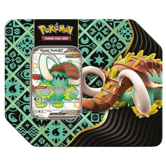 Pokemon TCG: Paldean Fates Tin (5 Boosters) - Shiny Great Tusk ex