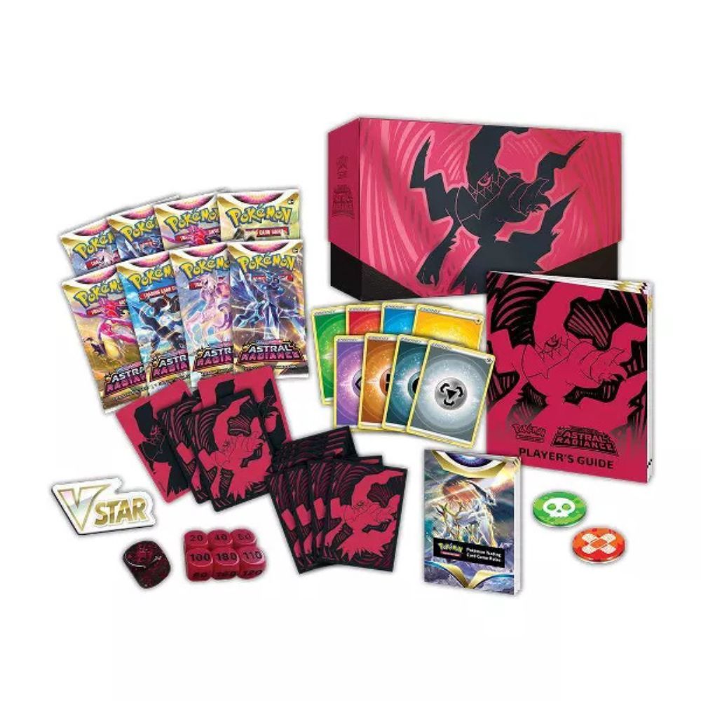 Pokemon TCG: Astral Radiance Elite Trainer Box Contents: Booster Packs, Player Guide, Coins, Dice, Damage Counters, Sleeves and Divider