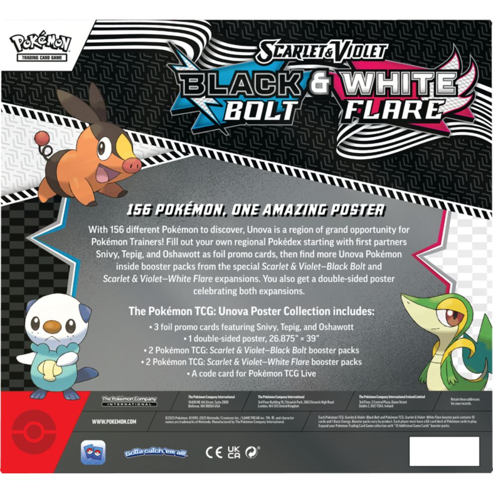Pokemon Scarlet & Violet: Black Bolt & White Flare Unova Poster Collection Back of Box
