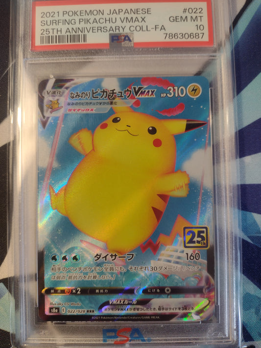 Japanese Surfing Pikachu VMAX 022/028 25th Anniversary Collection PSA 10