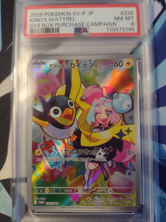 Japanese Iono's Wattrel Battle Partners Box Purchase Campaign 232/SV-P Scarlet & Violet Promo PSA 8