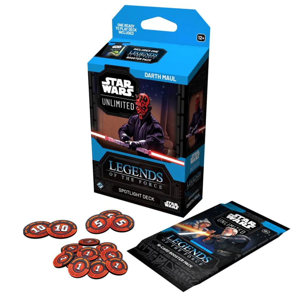 Star Wars: Unlimited - Legends Of The Force - Spotlight Deck - Darth Maul Deck Contents: Pre-built deck, Damage counters, Booster pack