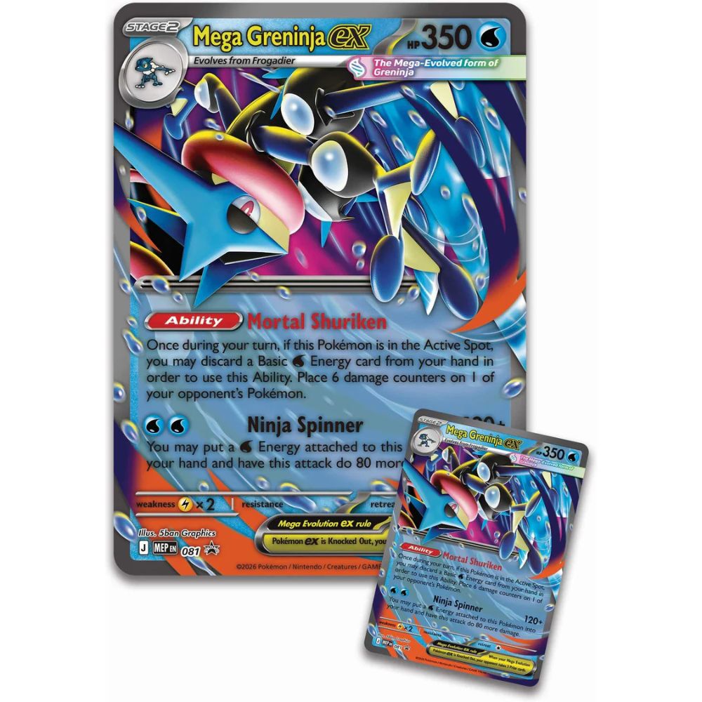 Pokemon TCG: Mega Greninja ex Premium Collection Promo and Lenticular promo card featuring Mega Greninja Ex