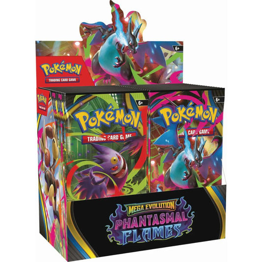 Pokemon TCG: Mega Evolution Phantasmal Flames Booster Box Left side view