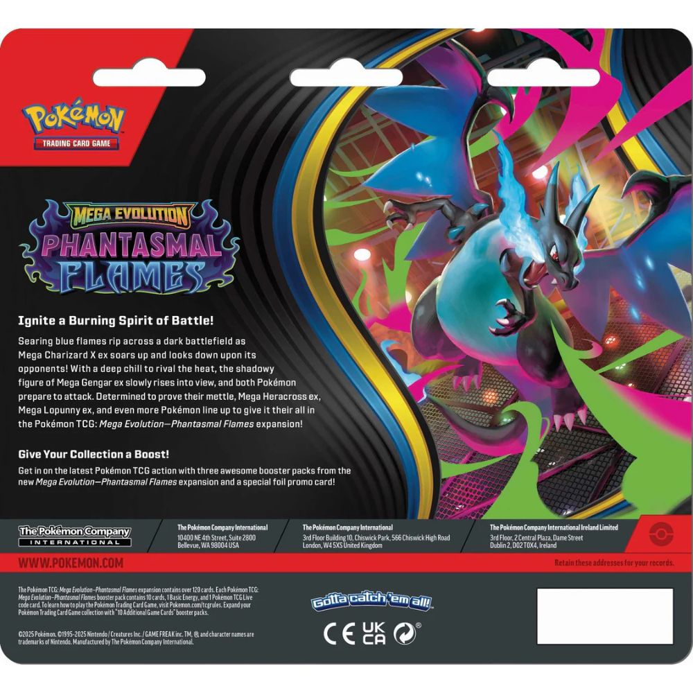 Pokemon TCG: Mega Evolution Phantasmal Flames 3 Pack Blister Back of pack