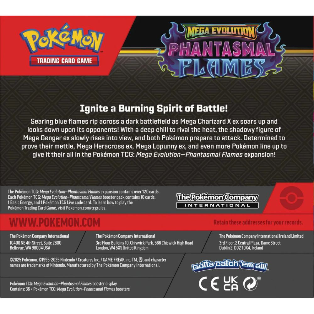 Pokemon TCG: Mega Evolution Phantasmal Flames Booster Box Back of box