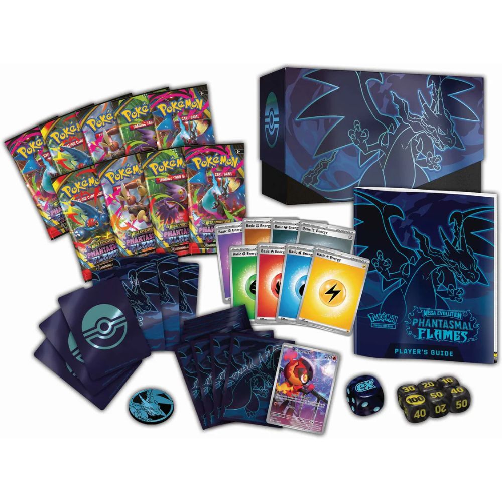 Pokemon TCG: Mega Evolution Phantasmal Flames Elite Trainer Box Contents: 9x Booster Packs, Promo featuring Charcadet, Sleeves, Dividers, coin, Damage Counters, Playbook