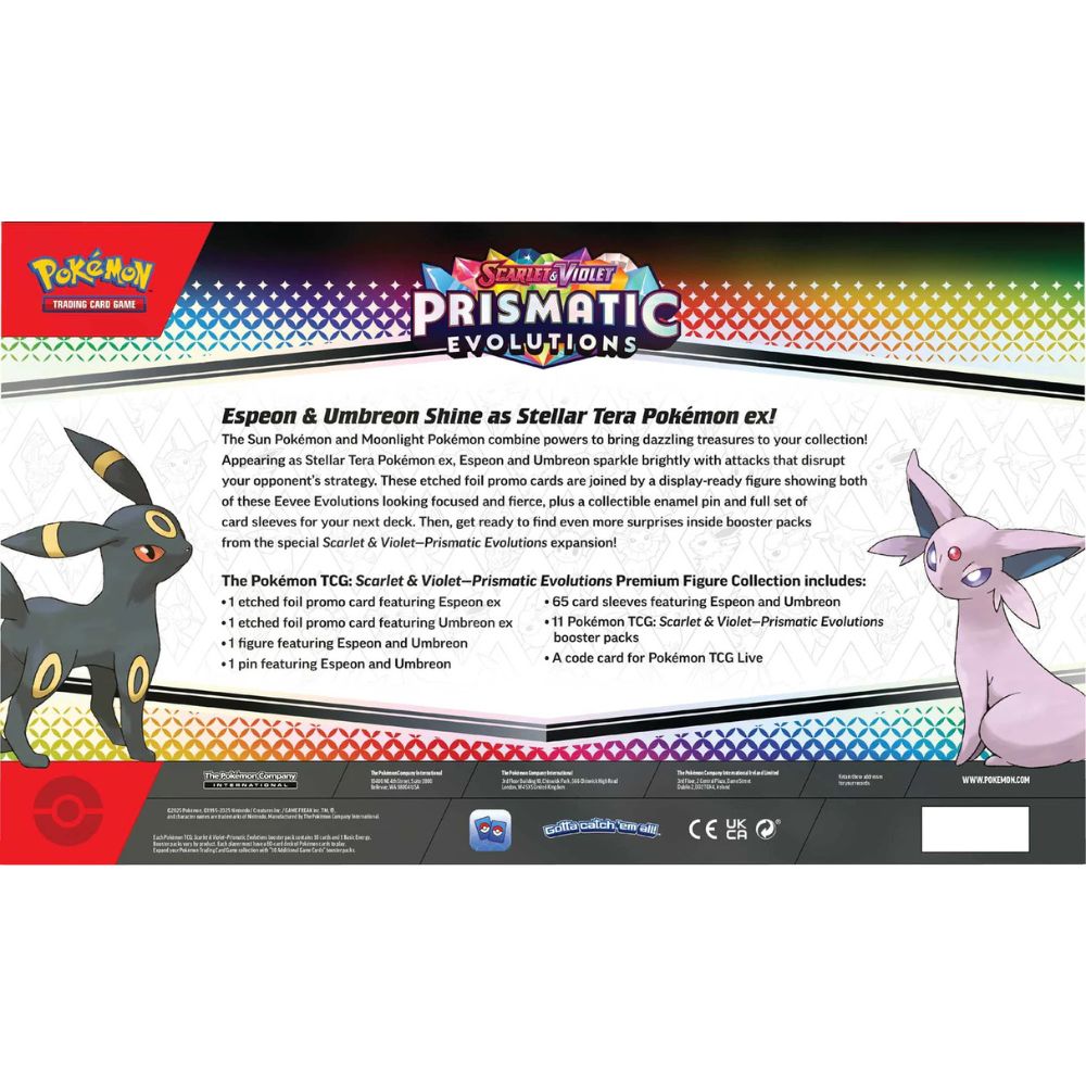 Pokemon TCG: Scarlet & Violet 8.5 Prismatic Evolutions Premium Figure Collection Back of box