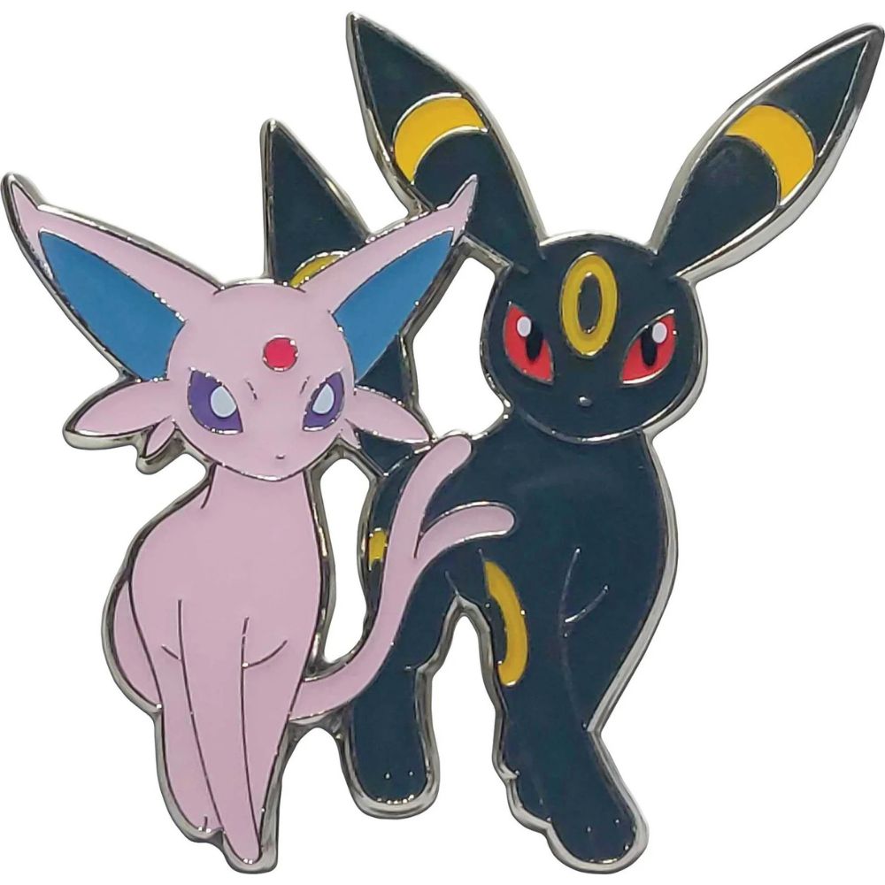 Pokemon TCG: Scarlet & Violet 8.5 Prismatic Evolutions Premium pin featuring Espeon and Umbreon