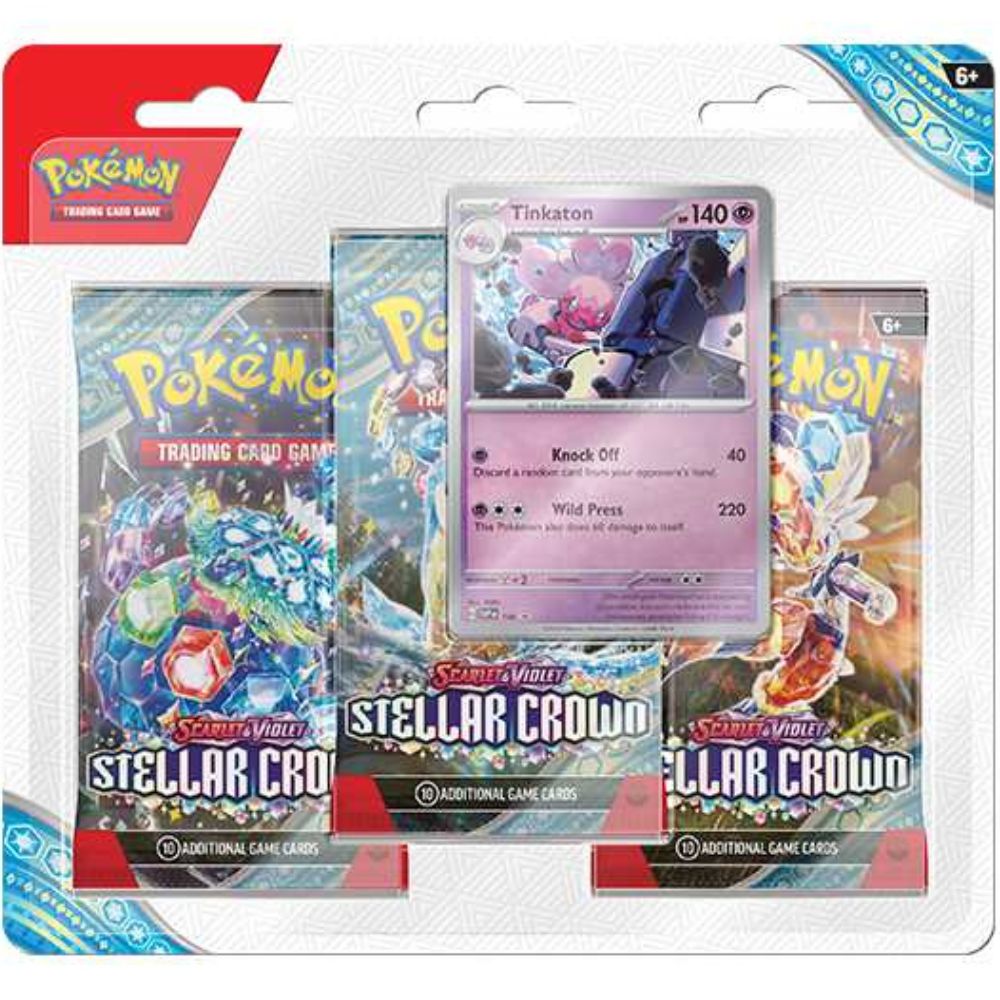 Pokemon TCG: Scarlet and Violet 7 Stellar Crown 3 pack Blister Tinkaton Promo Cards