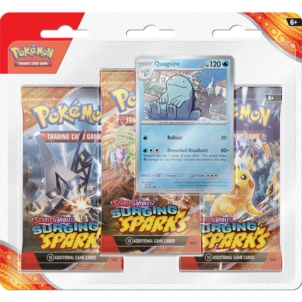 Pokemon TCG: Scarlet and Violet 8 Surging Sparks 3 Pack Blister Quagsire Promo Card