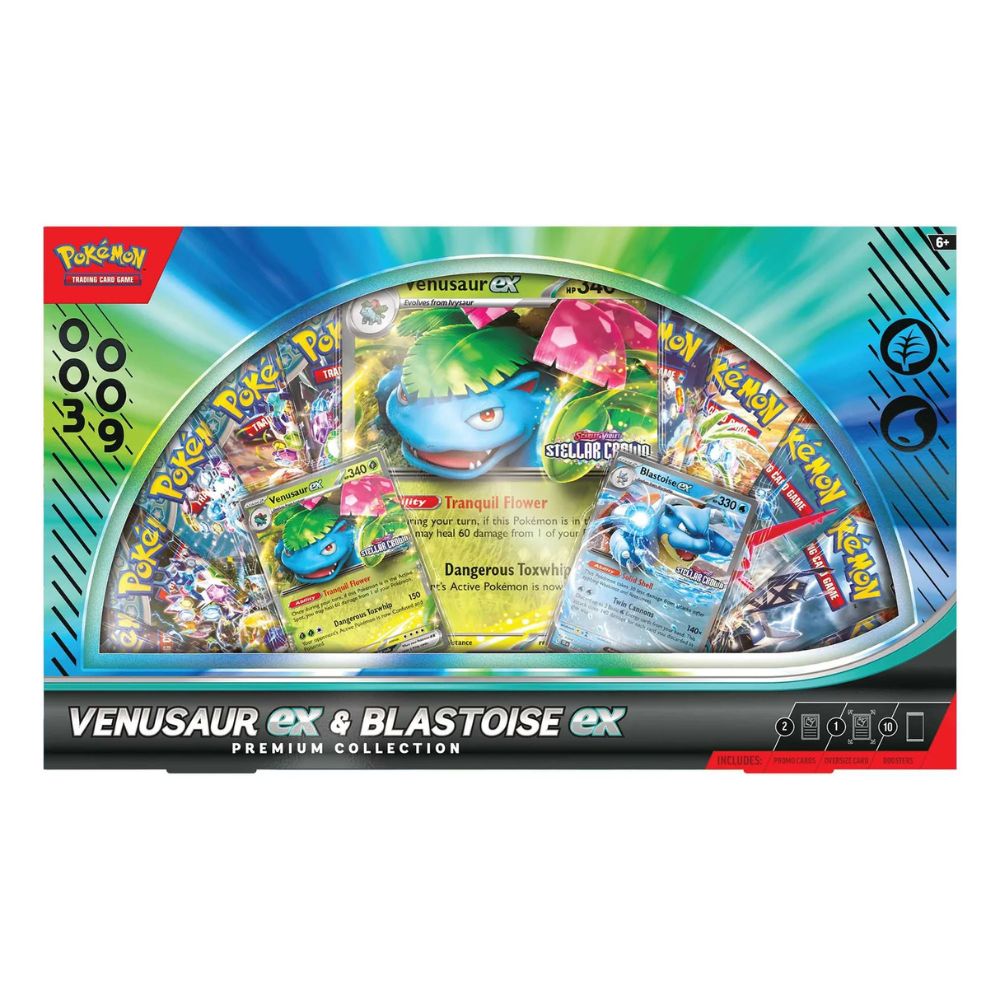 Pokemon TCG: Venusaur ex & Blastoise ex Premium Collection Front View