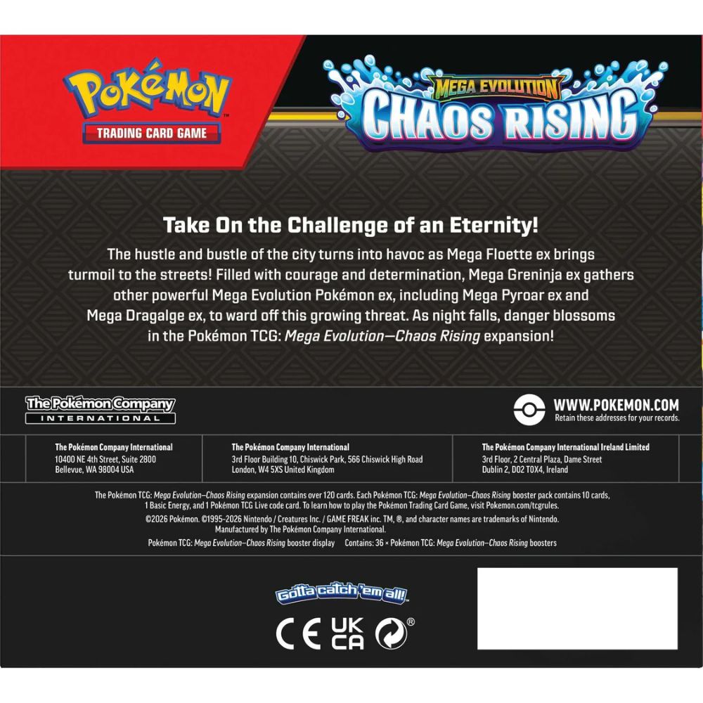 Pokemon TCG: Mega Evolution Chaos Rising Booster Box Back of Box