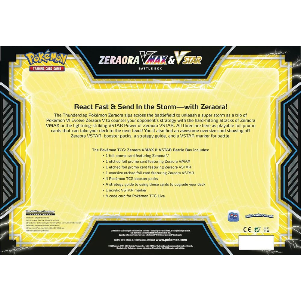Pokemon TCG: Zeraora VMAX & VSTAR Battle Box Back of Box